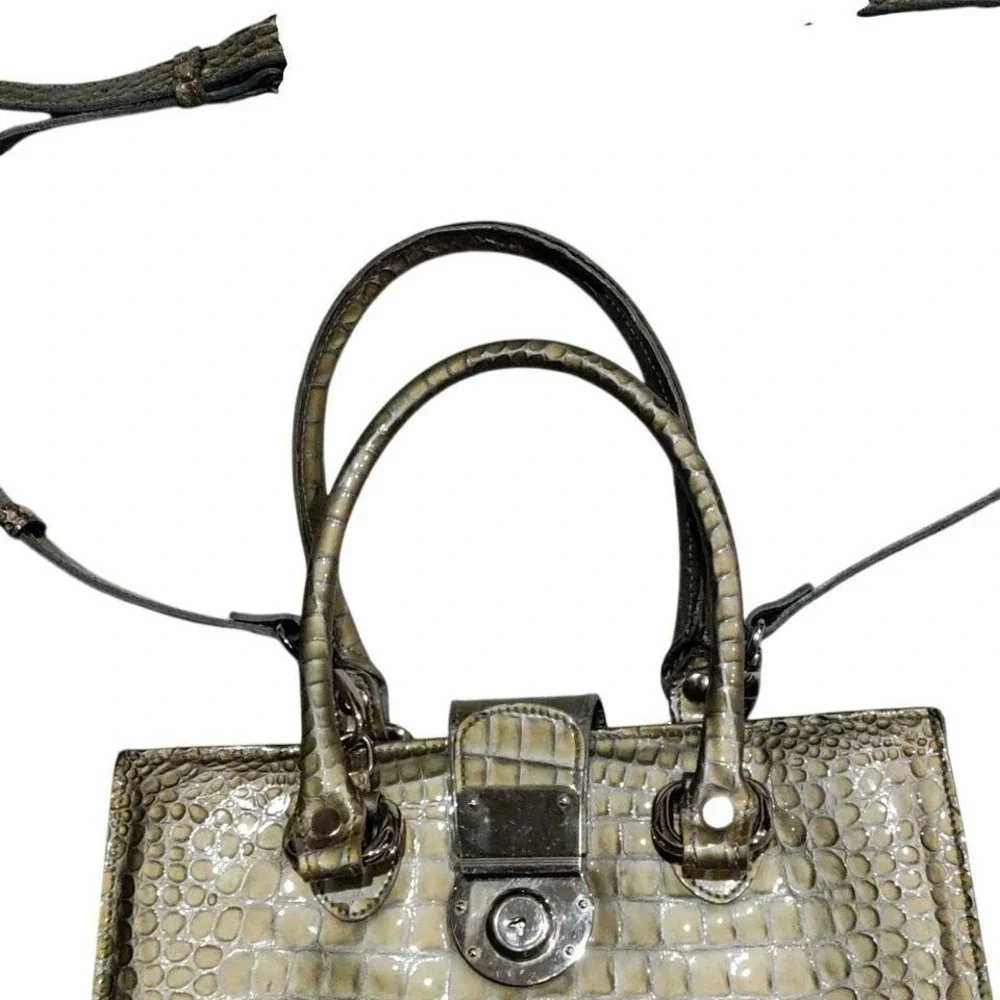 NEW Francesco Rogani Roma Crocodile Embossed Leather Sage Green Metallic Bag‎